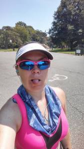 Me right after finishing 13 miles. Sticking my tongue out to the heat and humidity....couldn't manage a smile here yet haha